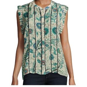 Zadig & Voltaire Silk Cory Print Paisley Ruffle Trim Blouse Size Small